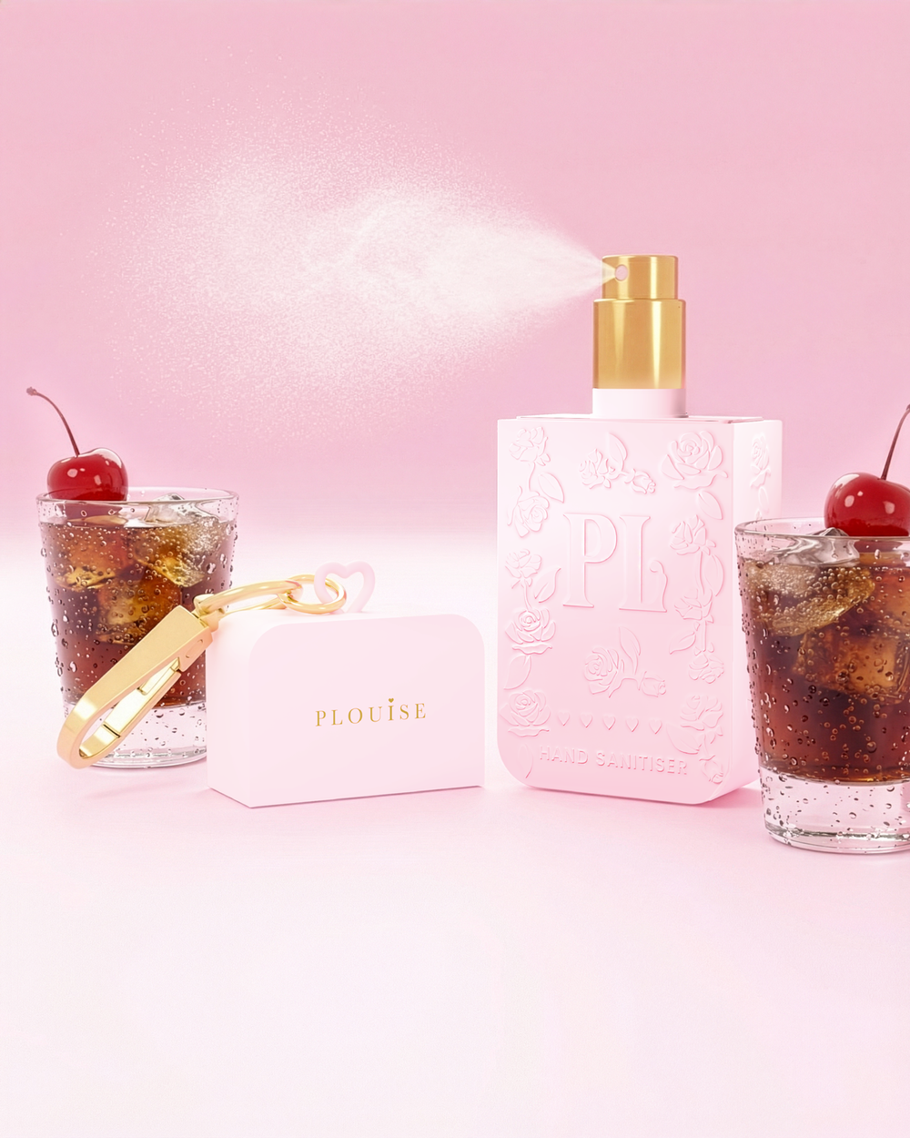 Pink P.Louise cherry cola hand sanitiser spray