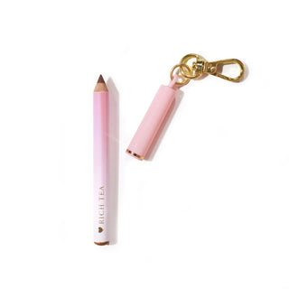 Pink P.Louise mini keychain lip liner with 'Rich Teal' branding on a light pink background